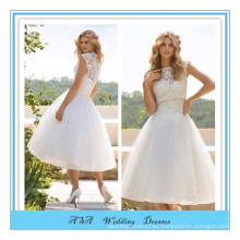 Vestido de bola Chaqueta libre Vestido de novia con apliques de encaje Vestidos de novia de longitud de té Vestidos de novia cortos 2015 (WDSB-2032)